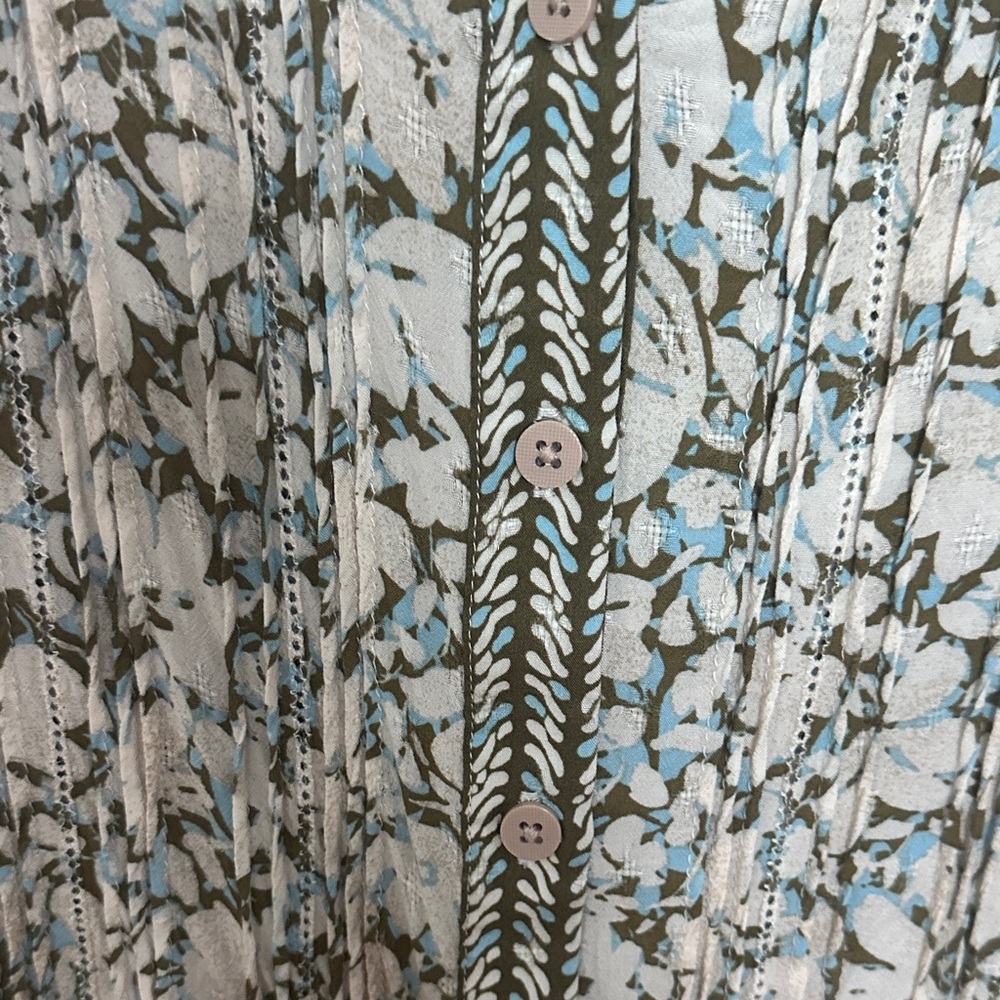 Democracy Cream, Olive & Blue Floral Button Down Shirt size L - Picture 3 of 6